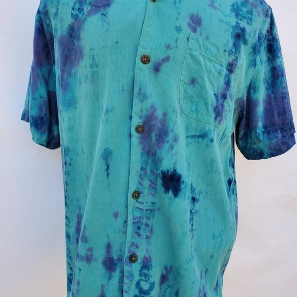 Painted Tommy bahama short sleeve silk shirt navy blue tropical beach vacation - Picture 10 of 10